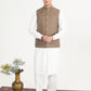 Off White Kurta Shalwar with Sand Beige Suiting Waistcoat - Straight Cut - Men