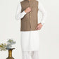 Off White Kurta Shalwar with Sand Beige Suiting Waistcoat - Straight Cut - Men
