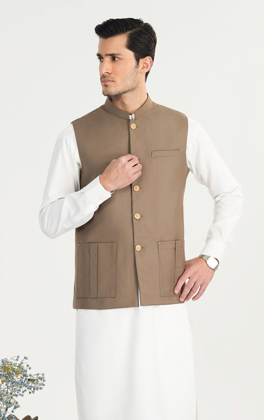 Sand Beige Suiting Waistcoat - Straight Cut - Men