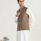 Off White Kurta Shalwar with Sand Beige Suiting Waistcoat - Straight Cut - Men