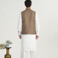 Off White Kurta Shalwar with Sand Beige Suiting Waistcoat - Straight Cut - Men