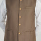 Off White Kurta Shalwar with Sand Beige Suiting Waistcoat - Straight Cut - Men