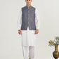 Off White Kurta Shalwar with Bluish Grey Suiting Waistcoat - Straight Cut - Men