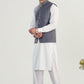 Off White Kurta Shalwar with Bluish Grey Suiting Waistcoat - Straight Cut - Men