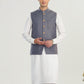 Off White Kurta Shalwar with Bluish Grey Suiting Waistcoat - Straight Cut - Men