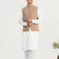 Off White Kurta Shalwar with Beige Khaddar Waistcoat - A-Line Cut - Men