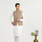Off White Kurta Shalwar with Beige Khaddar Waistcoat - A-Line Cut - Men