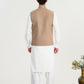 Off White Kurta Shalwar with Beige Khaddar Waistcoat - A-Line Cut - Men