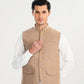 Off White Kurta Shalwar with Beige Khaddar Waistcoat - A-Line Cut - Men