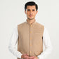 Off White Kurta Shalwar with Beige Khaddar Waistcoat - A-Line Cut - Men