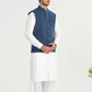 Off White Kurta Shalwar with Navy Blue Khaddar Waistcoat - A-Line Cut - Men