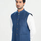 Off White Kurta Shalwar with Navy Blue Khaddar Waistcoat - A-Line Cut - Men