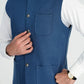 Off White Kurta Shalwar with Navy Blue Khaddar Waistcoat - A-Line Cut - Men