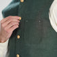 Bosky White Kurta Shalwar with Army Green Textured Blended Waistcoat - A-Line Cut - Men