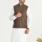 Off White Kurta Shalwar with Olive Brown Khaddar Waistcoat - Straight Cut - Men