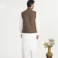 Off White Kurta Shalwar with Olive Brown Khaddar Waistcoat - Straight Cut - Men