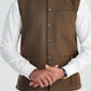 Off White Kurta Shalwar with Olive Brown Khaddar Waistcoat - Straight Cut - Men