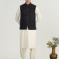 Bosky White Kurta Shalwar with Black Khaddar Waistcoat - A-Line Cut - Men