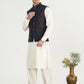 Bosky White Kurta Shalwar with Black Khaddar Waistcoat - A-Line Cut - Men