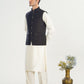 Bosky White Kurta Shalwar with Black Khaddar Waistcoat - A-Line Cut - Men