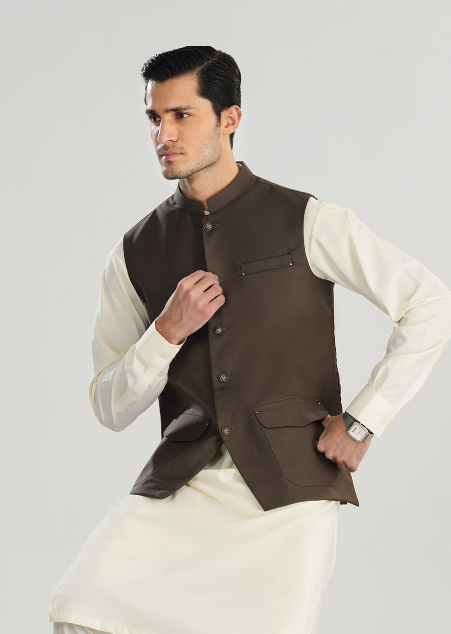 Taupe Suiting Waistcoat - A-Line Cut - Men