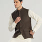 Bosky White Kurta Shalwar with Taupe Suiting Waistcoat - Straight Cut - Men