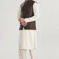 Bosky White Kurta Shalwar with Taupe Suiting Waistcoat - Straight Cut - Men