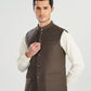 Bosky White Kurta Shalwar with Taupe Suiting Waistcoat - Straight Cut - Men