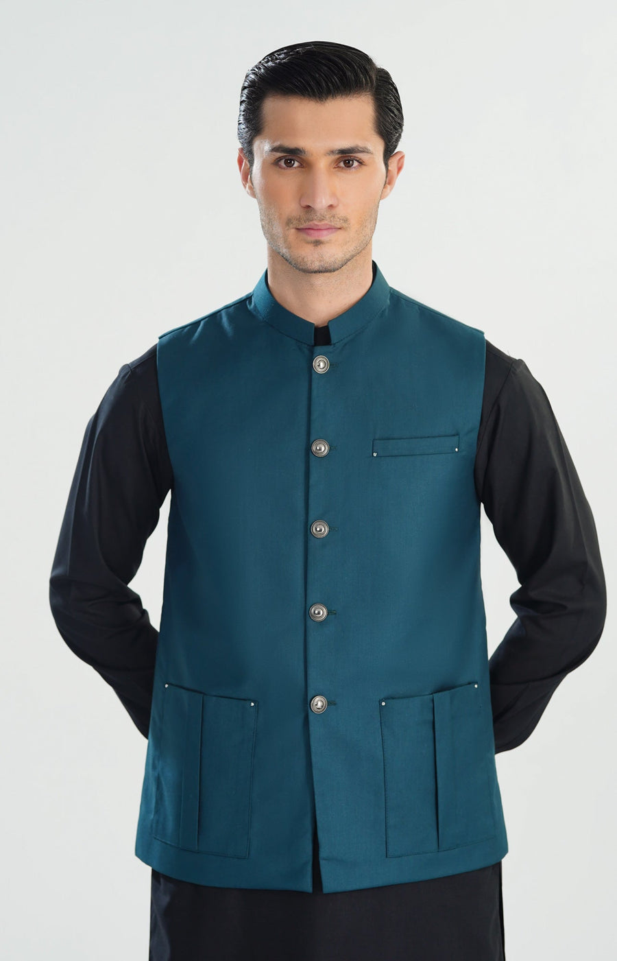 Teal Blue Suiting Waistcoat - Straight Cut - Men