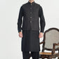 Black Kurta Shalwar with Textured Blended Waistcoat - A-Line Cut - Men