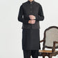 Black Kurta Shalwar with Textured Blended Waistcoat - A-Line Cut - Men