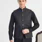 Black Kurta Shalwar with Textured Blended Waistcoat - A-Line Cut - Men