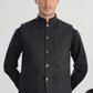 Black Kurta Shalwar with Textured Blended Waistcoat - A-Line Cut - Men