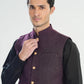 Dark Purple Textured Blended Waistcoat - Straigth Cut - Men