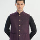 Dark Purple Textured Blended Waistcoat - Straigth Cut - Men