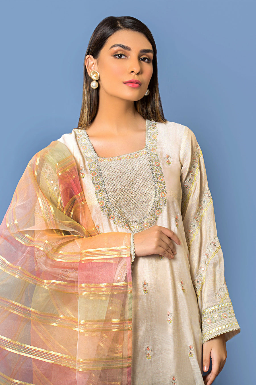 03 Piece Ready to wear  Embroidered Khaddi Messori