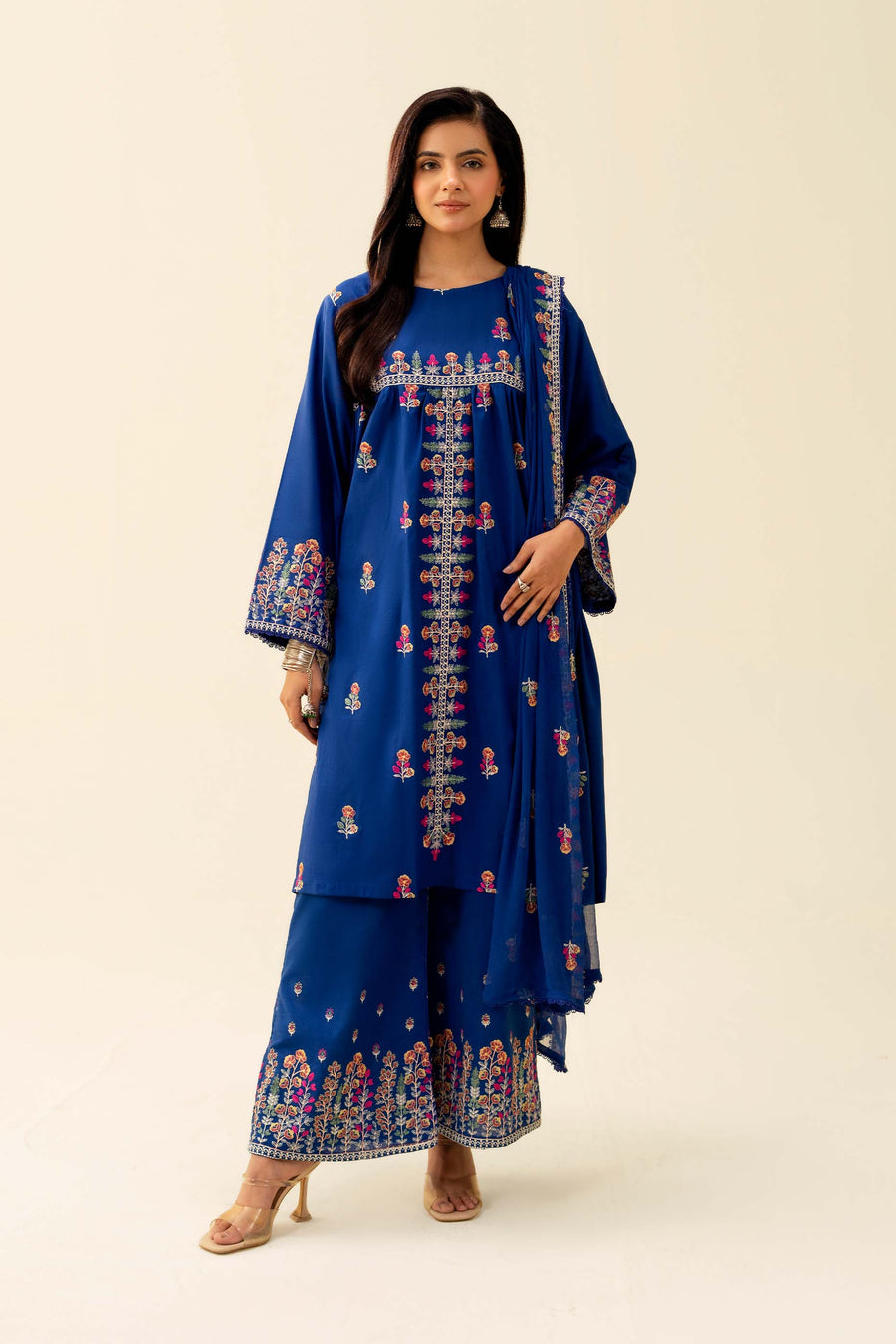 Embroidered Lawn 3 Piece Suit - Royal Blue (Unstitched)