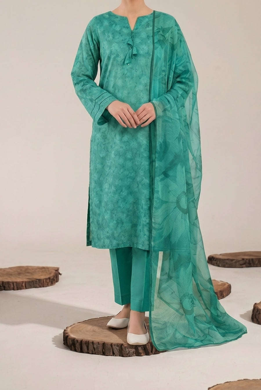 Unstitched 3Pc Printed Lawn Suit - NUSLW3411