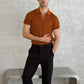 Caramel Heritage Boxy Rib Knit Polo
