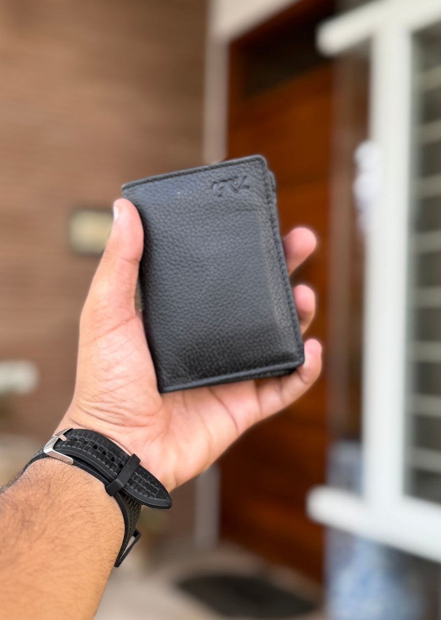 Black Foldable Compact Leather Wallet