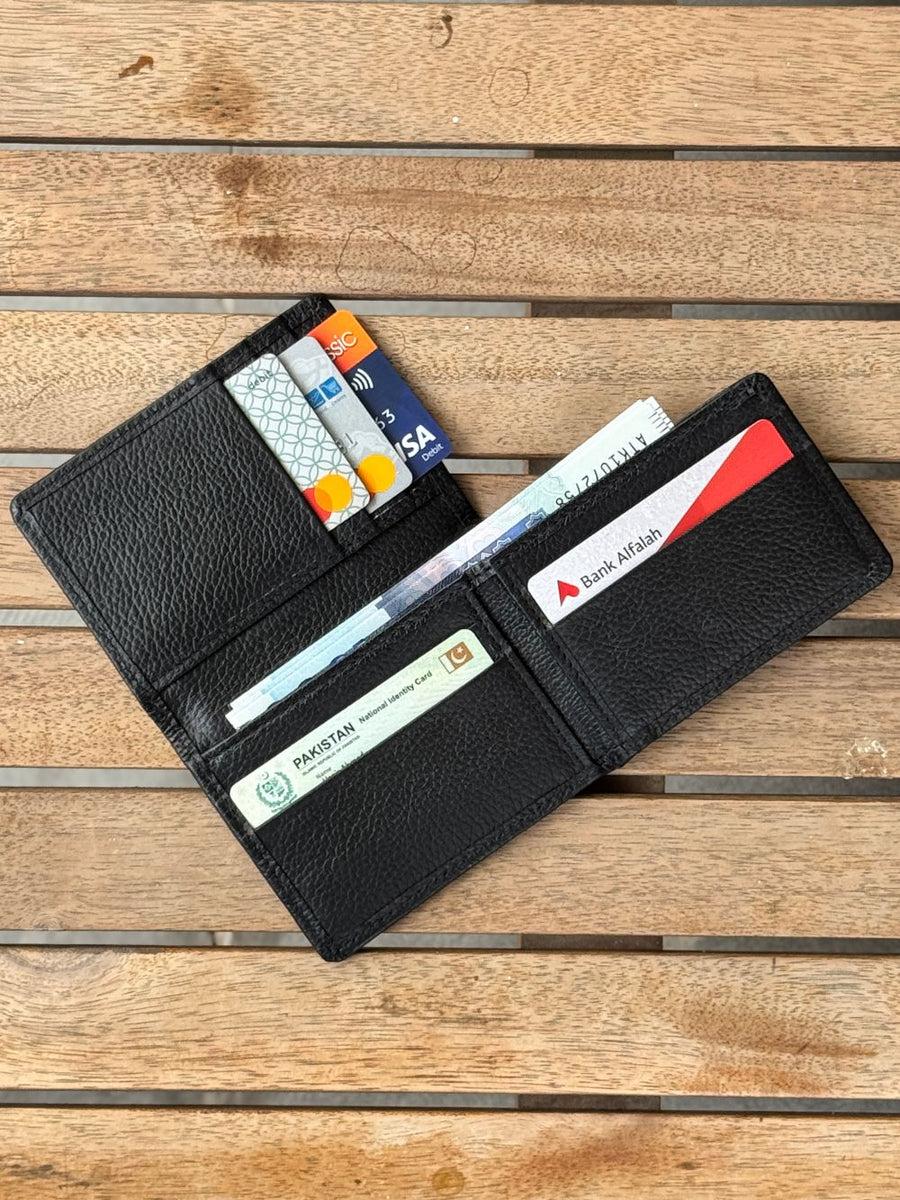 Black Foldable Compact Leather Wallet