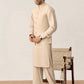 Light Beige Kurta Shalwar with Pick-Stitch Matching Waistcoat - Men