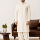 Formal Bosky White Kurta Shalwar - Collar Neck Embroidered - Men