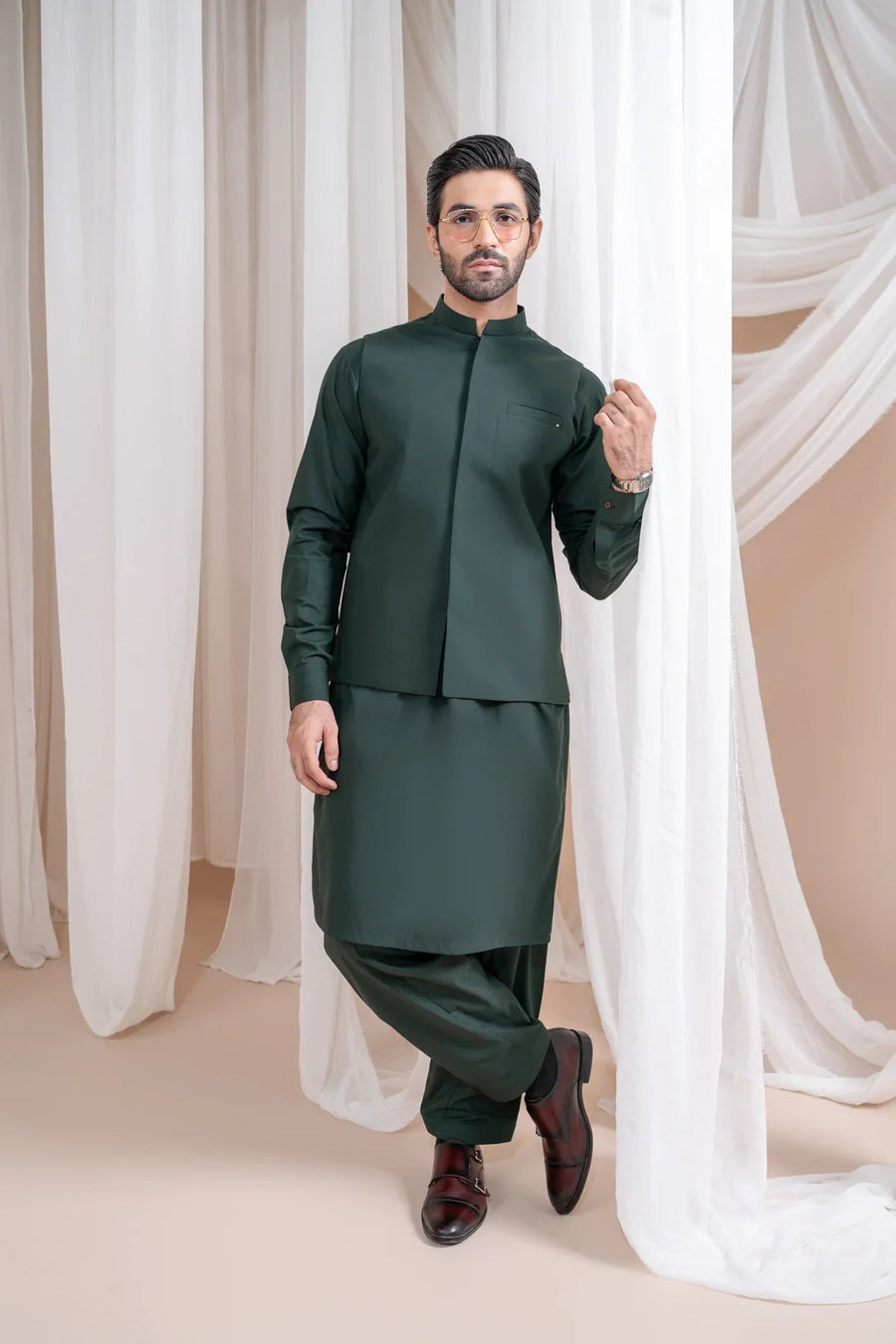 Bottle Green Luxury Blended Waistcoat - Straigth Cut - Men