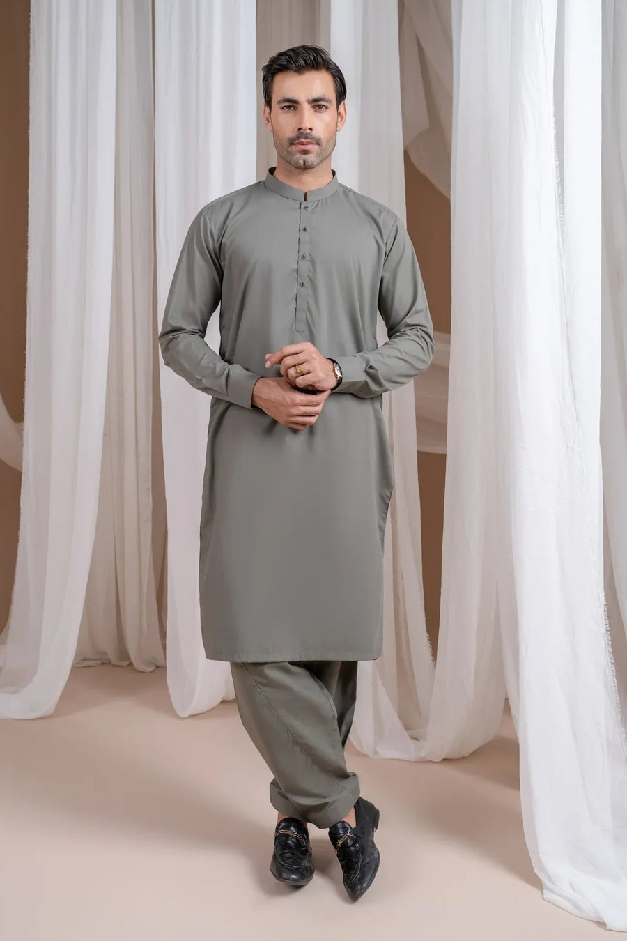 Sand Grey Luxury Blended Kurta Shalwar - Men