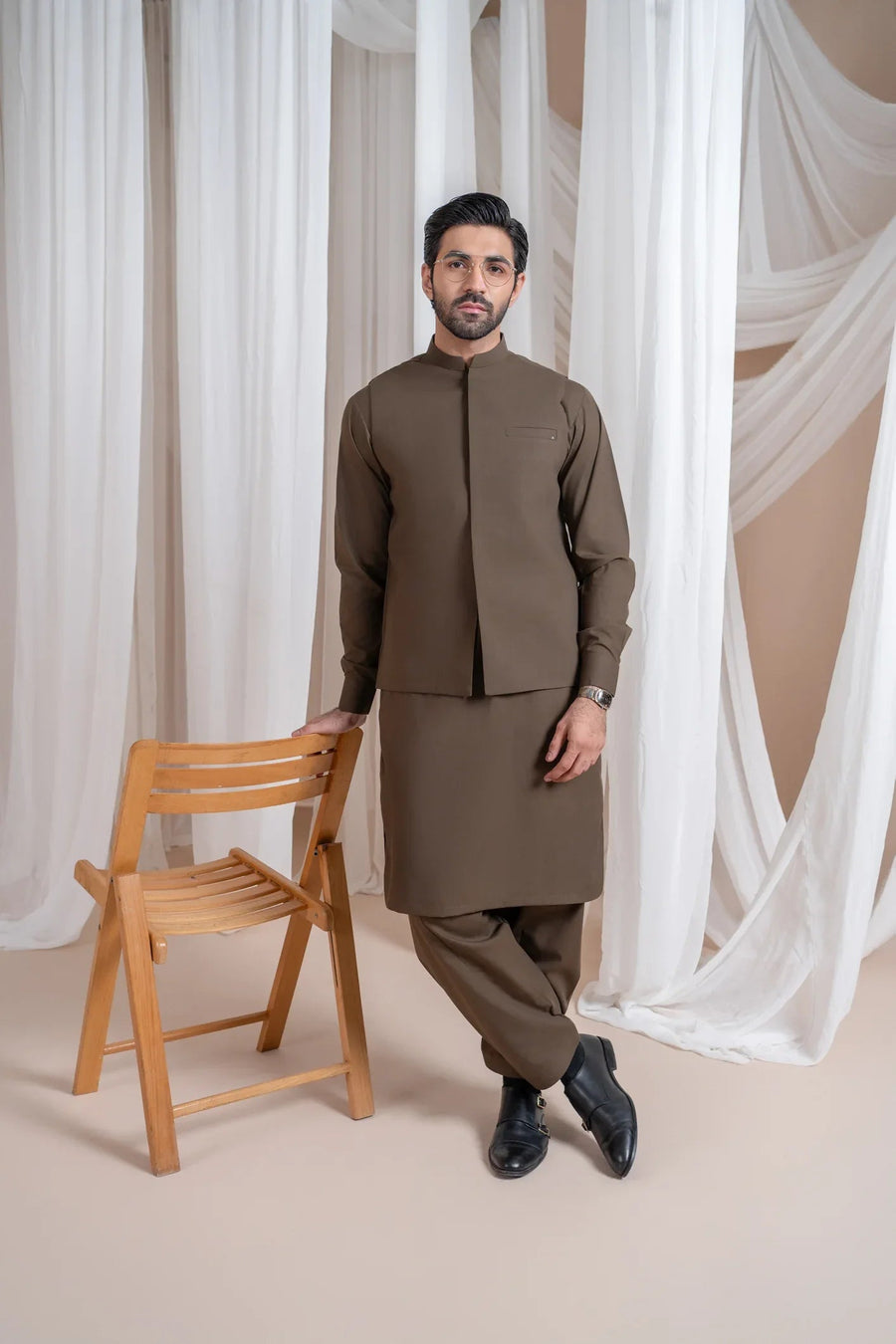Light Brown Luxury Blended Waistcoat - Straigth Cut - Men