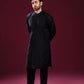 Black Luppi Falling Cotton Embroidered Kurta Trouser - Men
