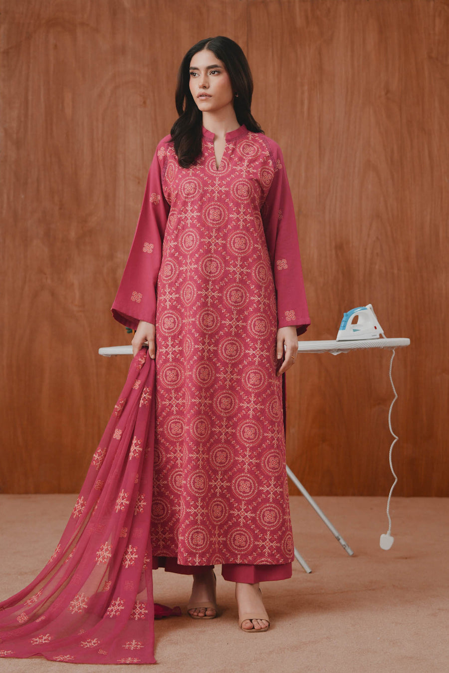 3 Piece - Embroidered Karandi Suit (Unstitched)