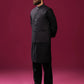 Black Kameez Shalwar with Suiting Waistcoat - Straight Cut - Men