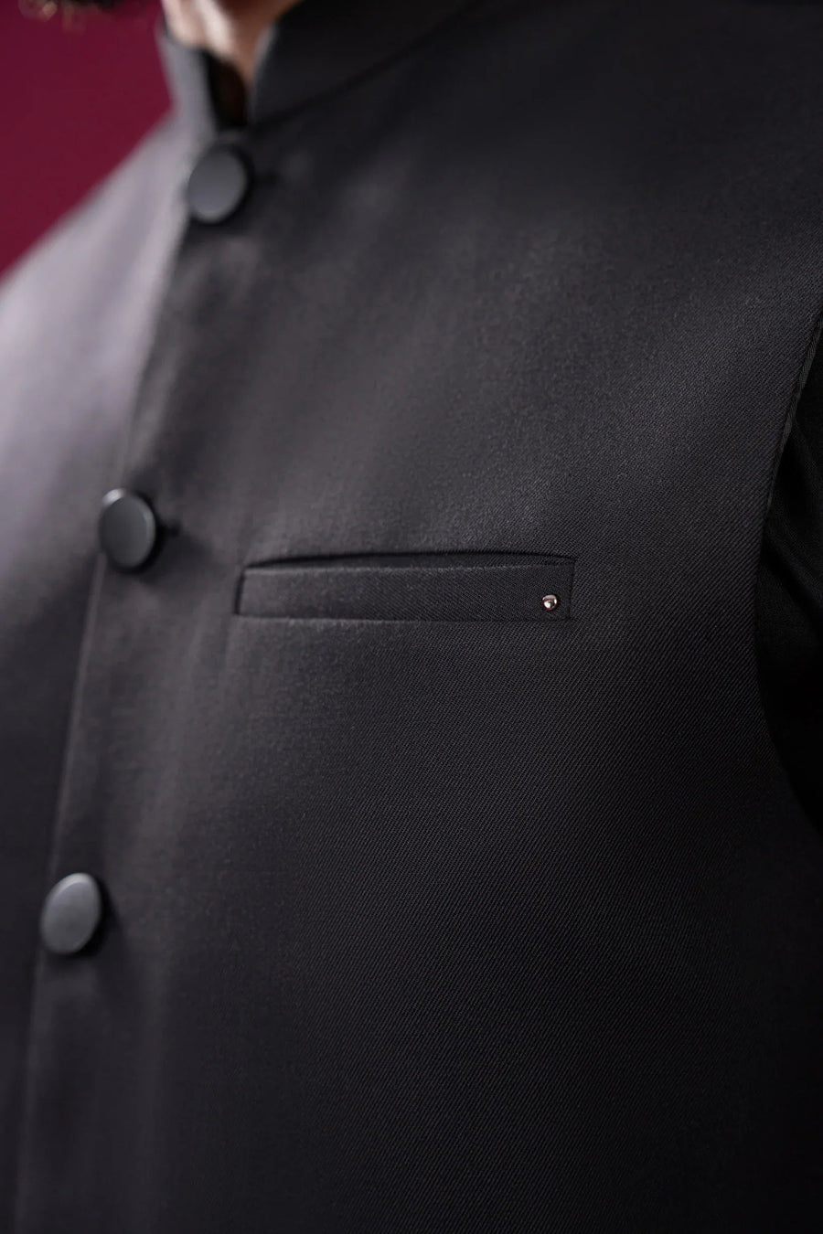 Black Suiting Waistcoat - Straight Cut Buttoned - Men